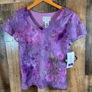 Karin Stevens Women Petite Size 10 Top Fairycore Purple Vintage Sheer Blouse
